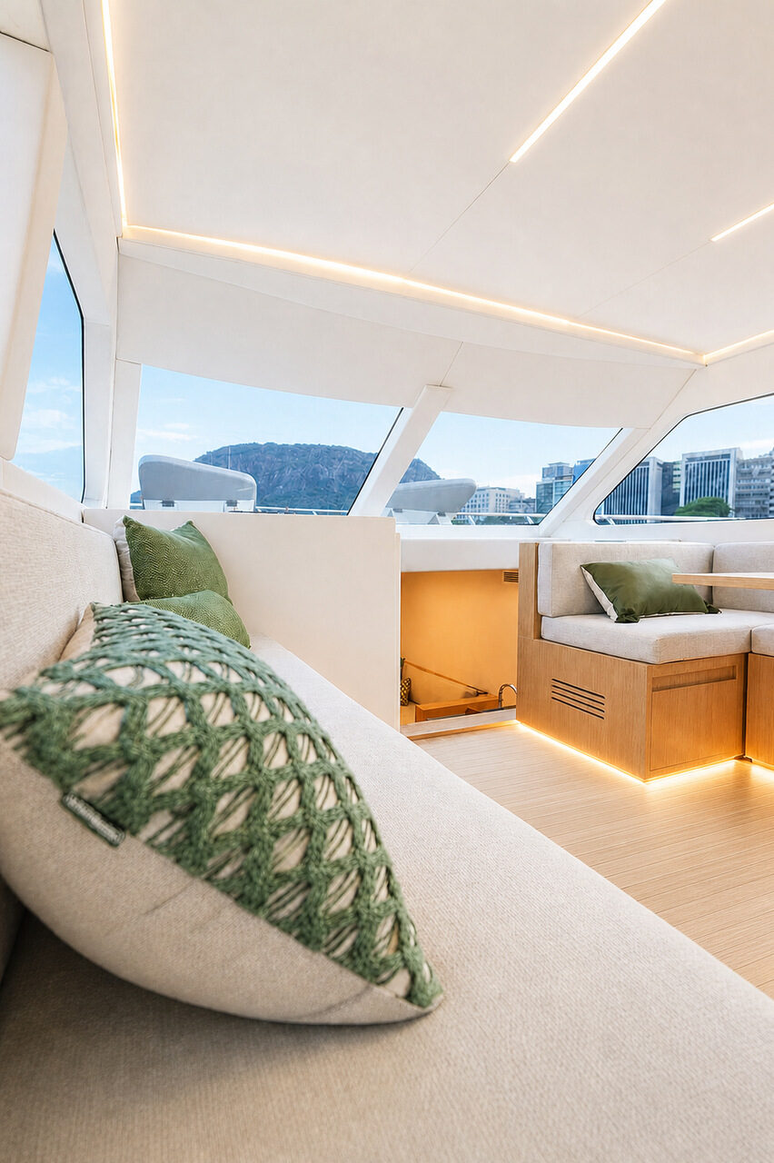 WeBoat Mares 50 - Salão com sofá e iluminação LED