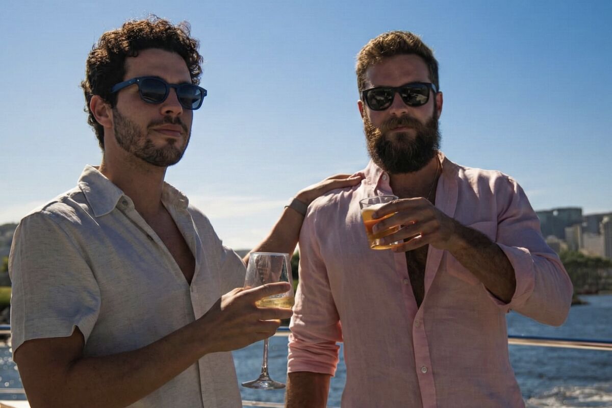 Convidados com drinks em confraternização corporativa na lancha