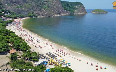 Vista aérea da Praia de Itaipu em Niterói com mar cristalino